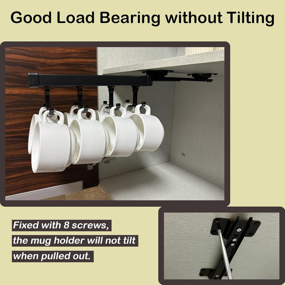Black Pull Out Mug Holder with 8 Hooks P9816