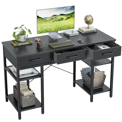 Black 47 Inch Computer Desk with 3 Drawers and Storage Shelves L237528