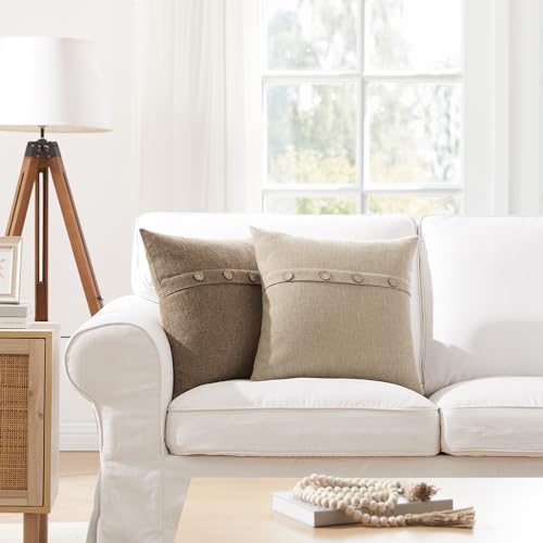 Set of 2 Cool Grey Pillow Covers 18 x 18 Inches with Coconut Buttons F854899