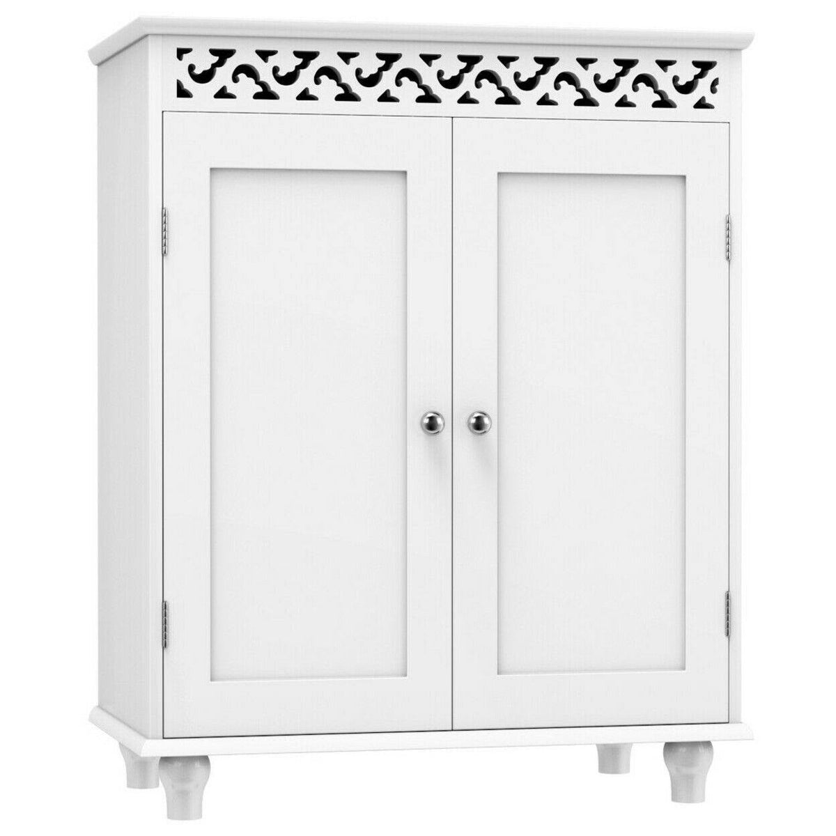 White Wooden 2 Door Bathroom Cabinet with 2 Shelves Y42822