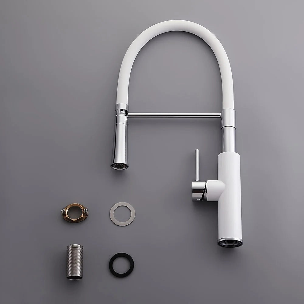 White & Chrome Single Handle Solid Brass Kitchen Faucet O795492