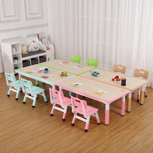 Height Adjustable 6 Seats Kids Table and Chairs Set Q73327