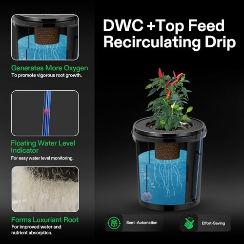 5-Gallon Deep Water Culture Hydroponics Grow System with Air Pump and Air Stone Q646