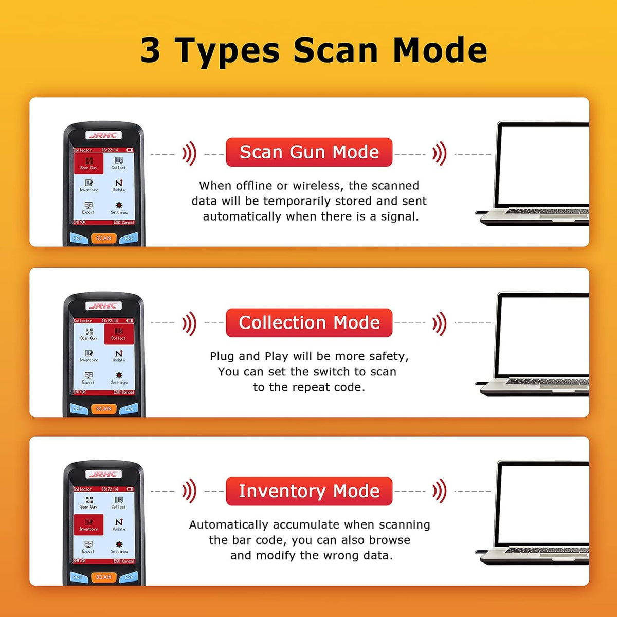 2D Wireless Barcode Scanner Portable Data Terminal with 2.8 Inch LCD Screen Pack of 2 D800