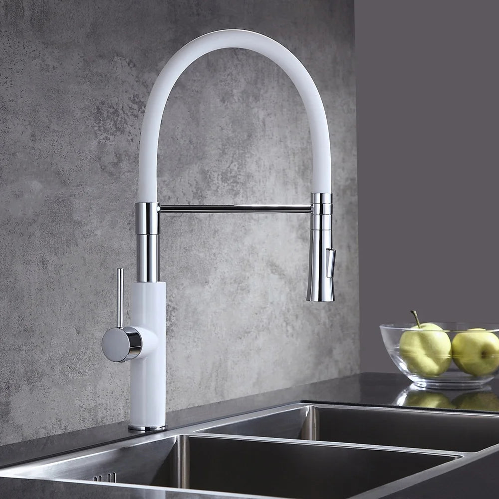 White & Chrome Single Handle Solid Brass Kitchen Faucet O795492