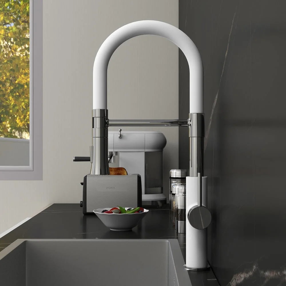 White & Chrome Single Handle Solid Brass Kitchen Faucet O795492