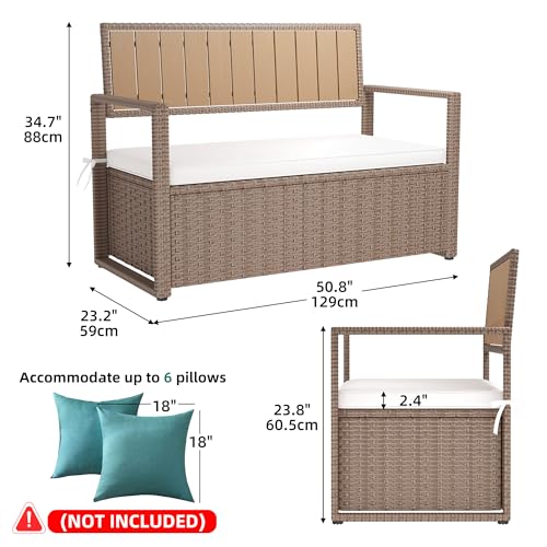Black Beige 90 Gallon Outdoor Wicker Storage Bench with Cushion V2504