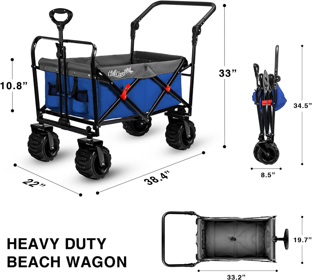 Blue Collapsible Beach Wagon with Rubber Wheels O96129