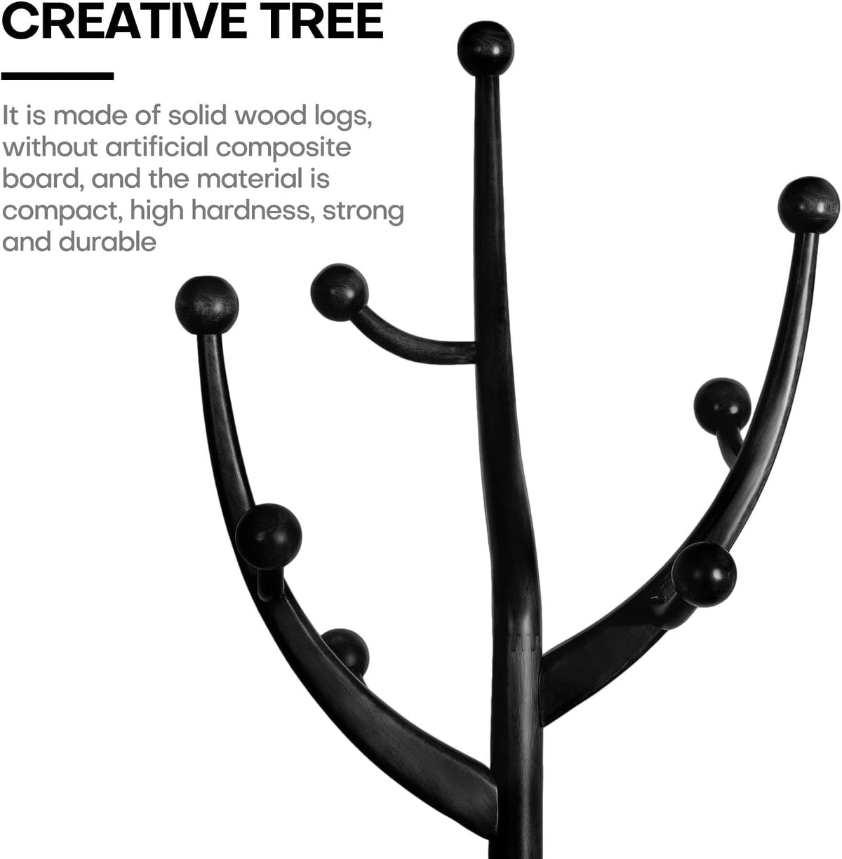 Black Freestanding Wood Coat Rack with 8 Hooks B48964