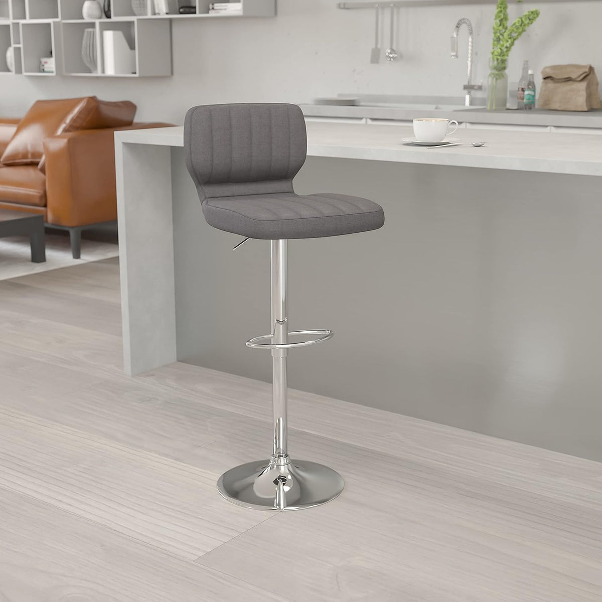 White Vinyl Adjustable Height Barstool with Chrome Base D419685