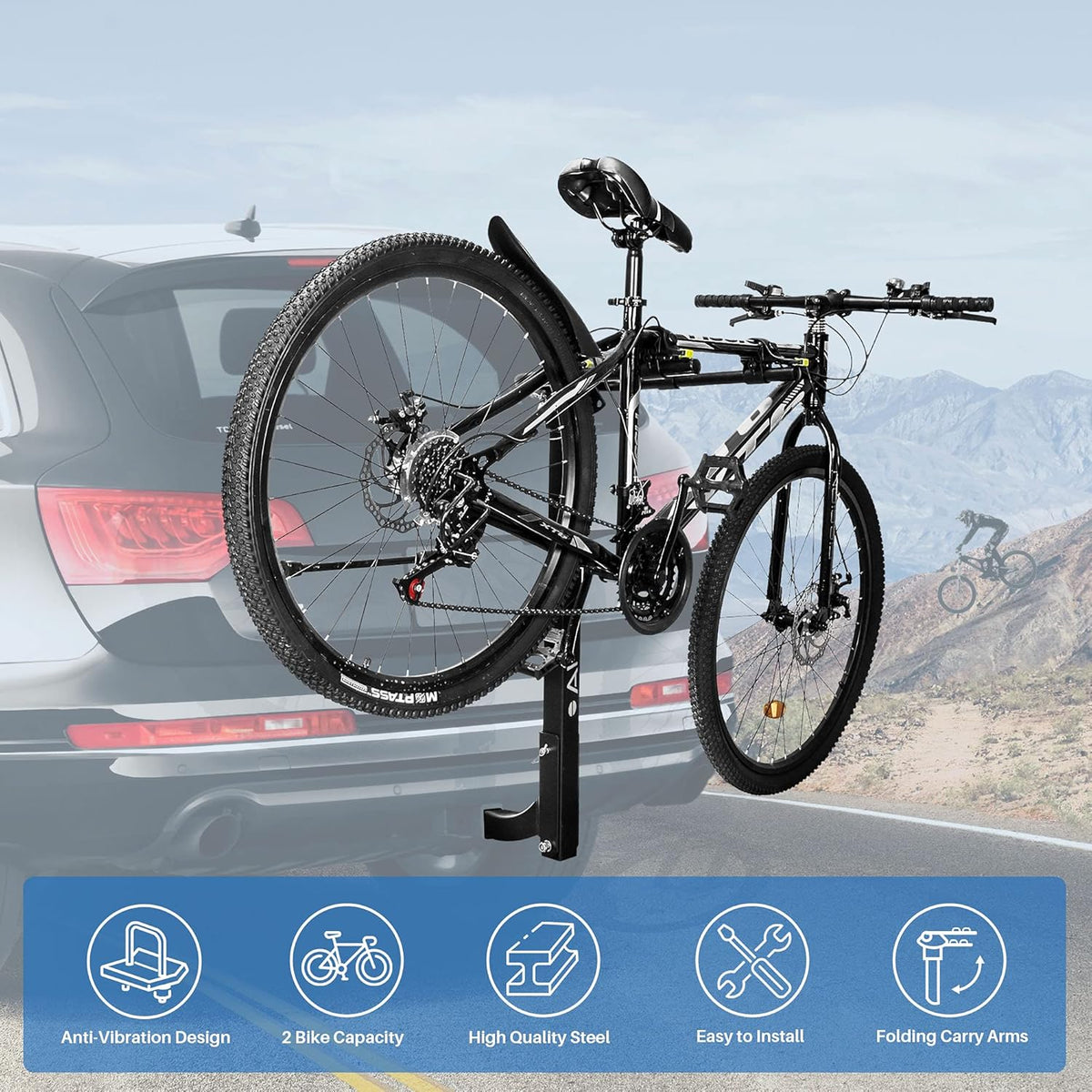 2 Bike Heavy Duty Rear Hitch Mount Bike Rack with Tie Down Strap Z92831