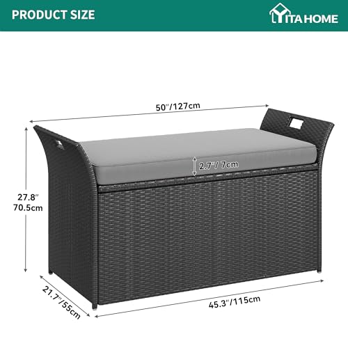Black Beige 90 Gallon Outdoor Wicker Storage Bench with Cushion V2504