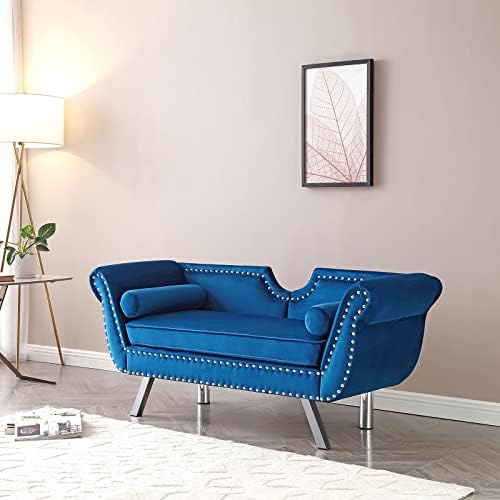 Velvet Loveseat Sofa with 2 Bolster Pillows Q2735