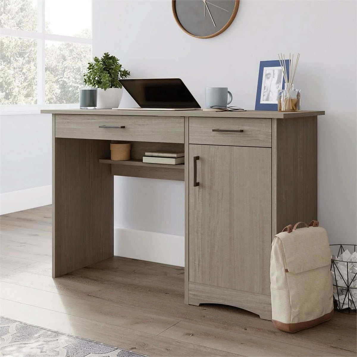 Contemporary Gray Engineered Wood Computer Desk P8101