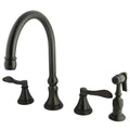 Oil Rubbed Bronze Double Handle Deck Mount Kitchen Faucet with Brass Sprayer N1558