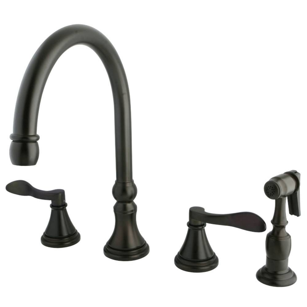 Oil Rubbed Bronze Double Handle Deck Mount Kitchen Faucet with Brass Sprayer N1558