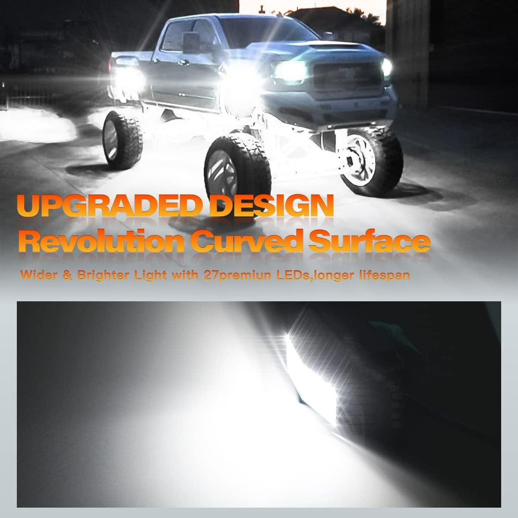 4Pods LED Rock Lights White with 23FT Harness Switch Fuse kit R565