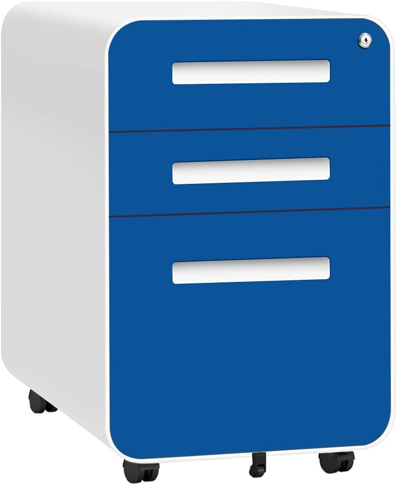 Blue 3 Drawer Locking Metal Rolling File Cabinet B9664