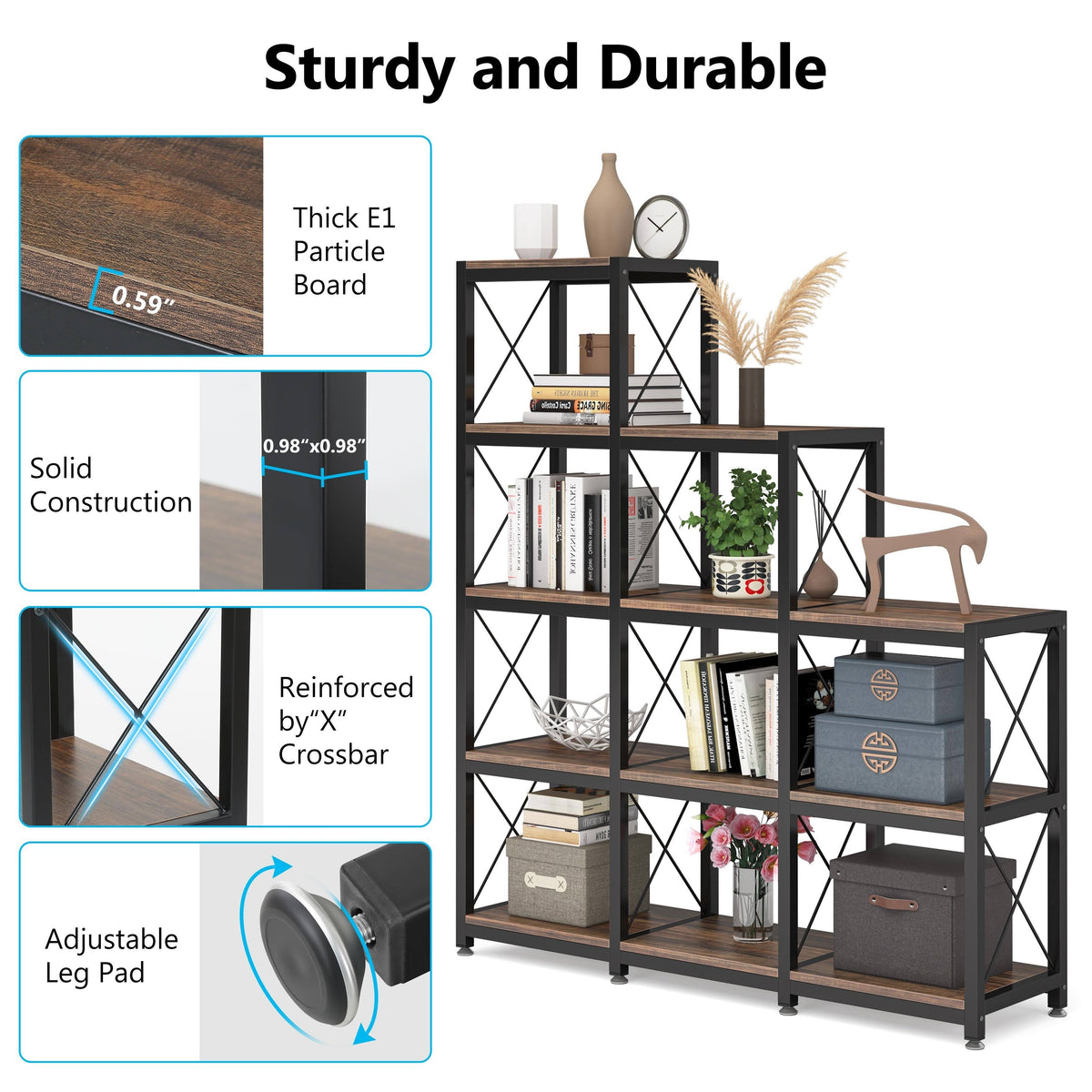 Brown 5-Tier Ladder Corner Bookcase V455