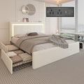 White Full Size Upholstered Platform Bed Frame with 4 Storage Drawers E290505