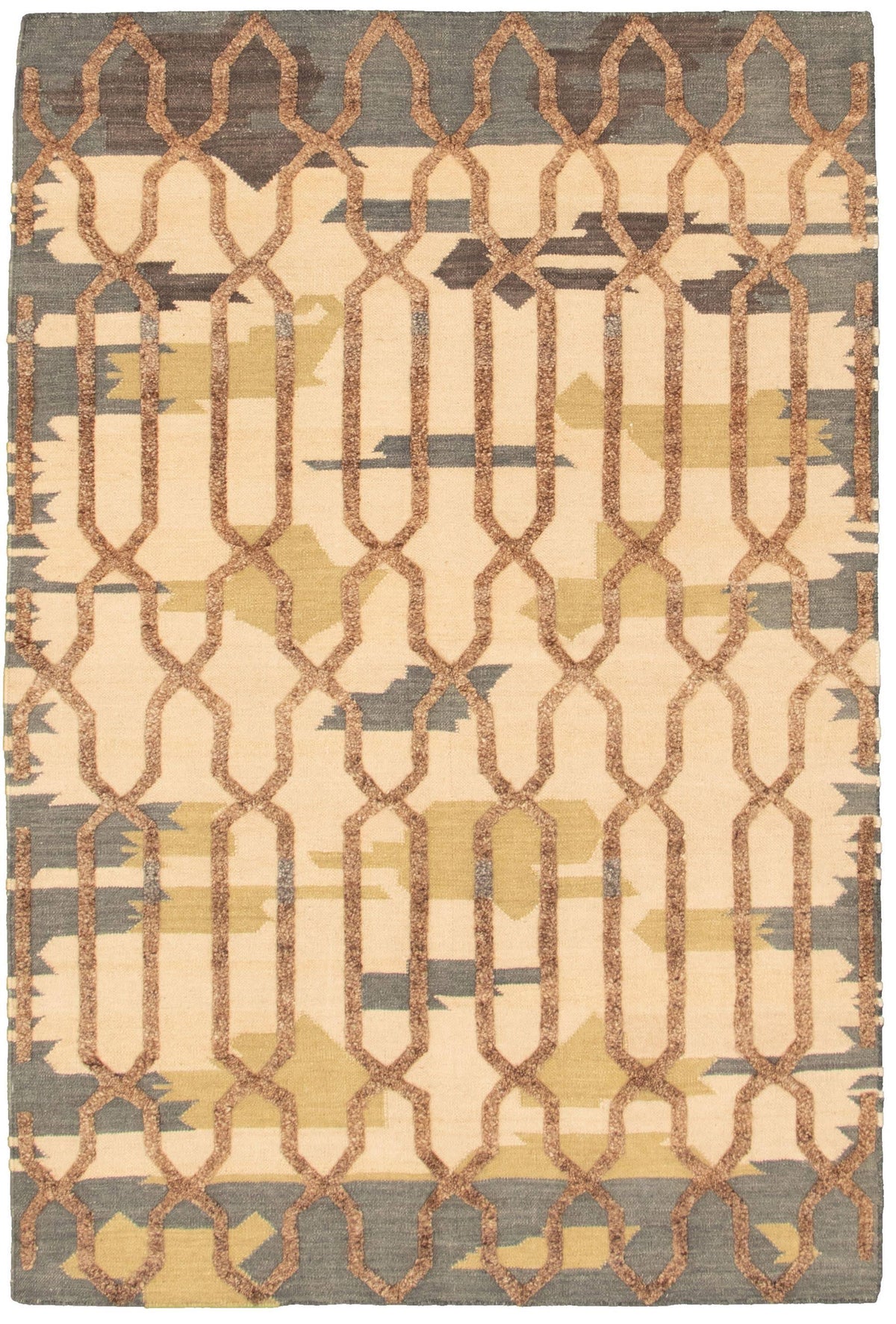 Ivory Wool Kilim Rug Q336029