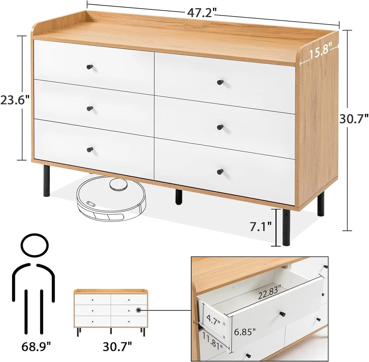 Black 6 Drawer Wood Dresser T585591