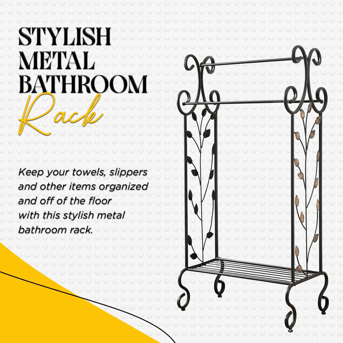 Black Metal Towel Rack Stand with Shelf H38023