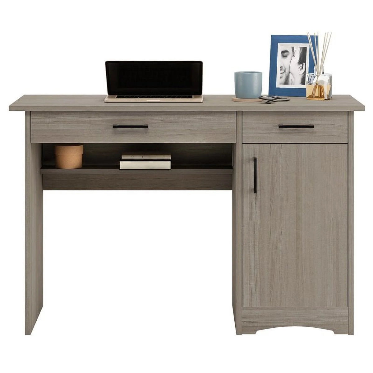 Contemporary Gray Engineered Wood Computer Desk P8101
