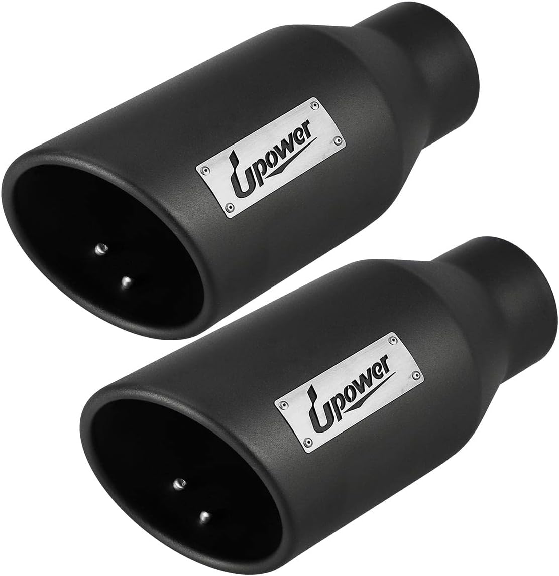 2.5 inch Inlet 4 inch Outlet Exhaust Tip 9" Long Black Weld On Stainless Steel Pack of 2 C766639