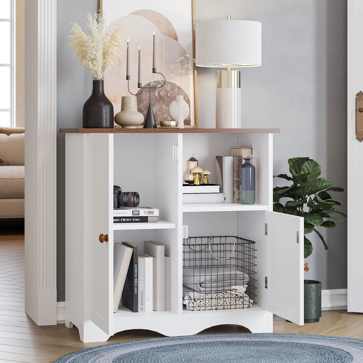 Kitchen Storage Cabinet Sideboard Buffet Cupboard with 2 Doors and Open Shelf Q773