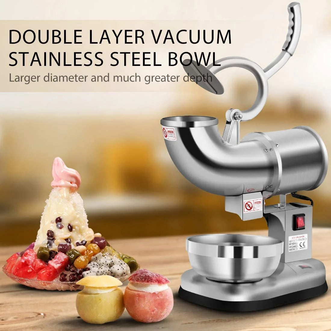 Silver Electric Dual Blades Ice Crusher Snow Cone Maker Machine 440lbs/hr K181