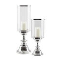 2 Piece Glass Tabletop Hurricane Set Silver L2860