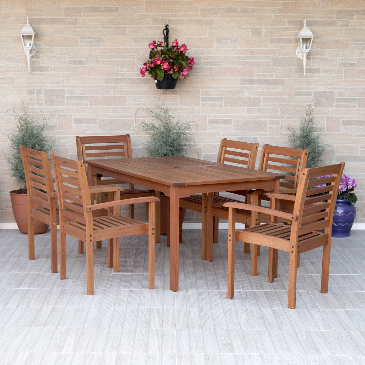 7-Piece Rectangular Eucalyptus Wood Patio Dining Set U6701