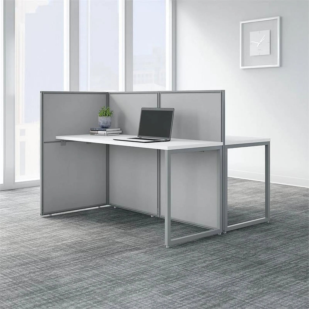 60W 2 Person Cubicle Desk with 45H Panels in White Engineered Wood U8505