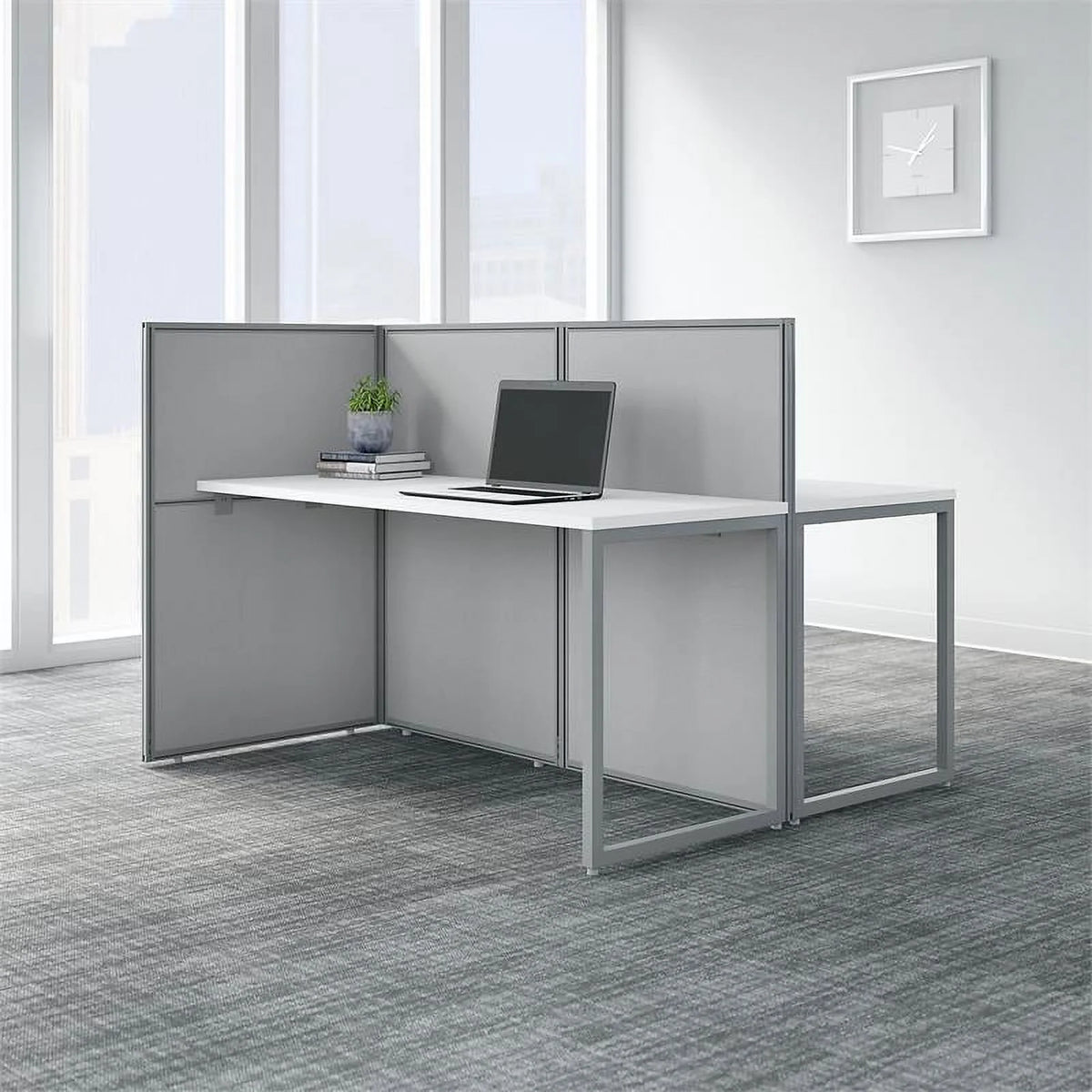 60W 2 Person Cubicle Desk with 45H Panels in White Engineered Wood U8505