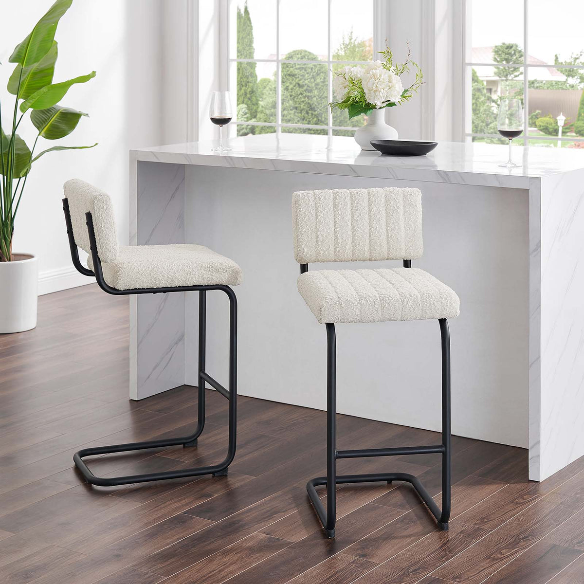 Black Ivory Boucle Counter Stools Set of 2 K1623