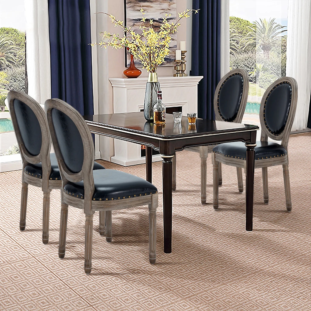 Black Leather Dining Chairs Set of 4 with Solid Wood Legs L556305