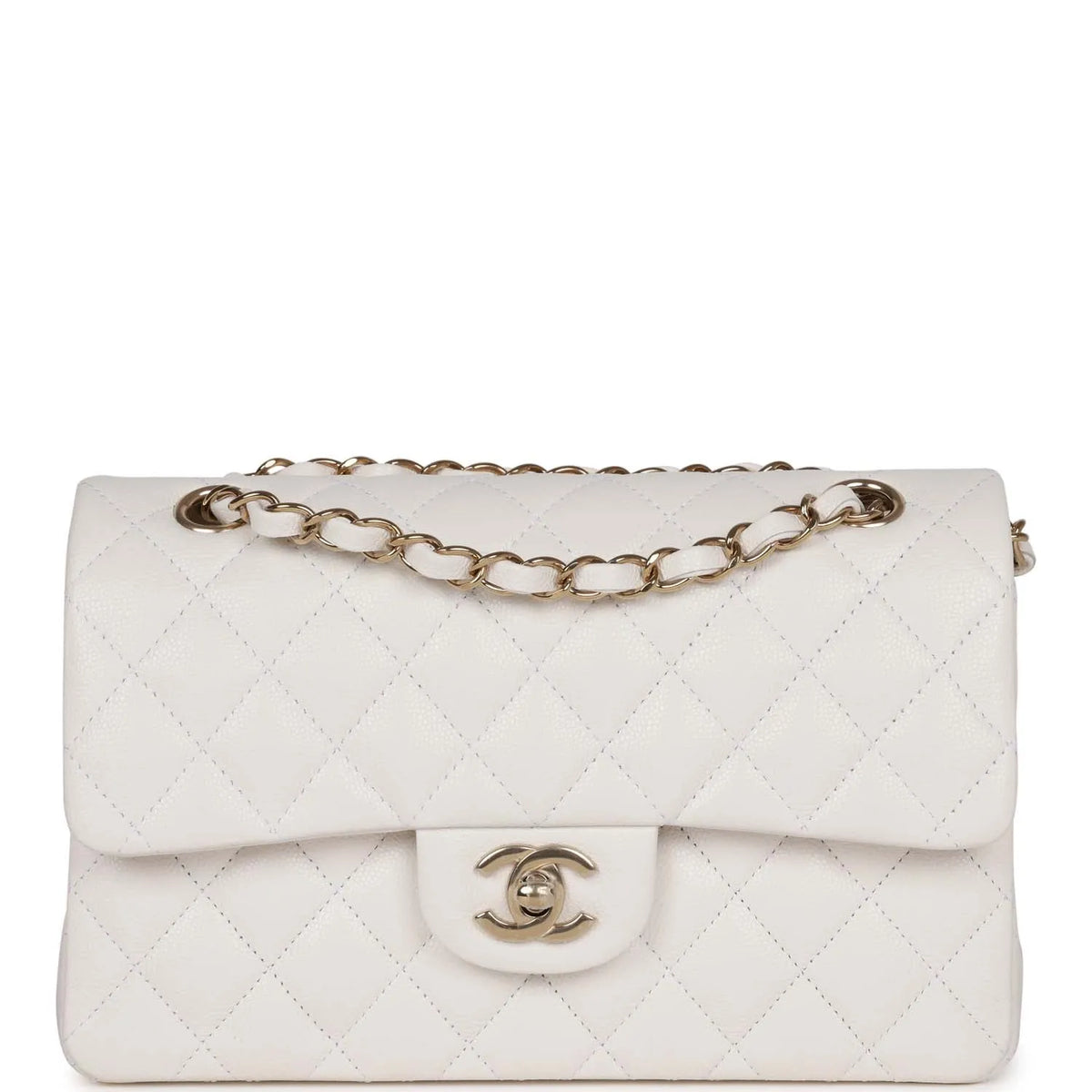 Classic Double Flap Bag White Caviar S26958