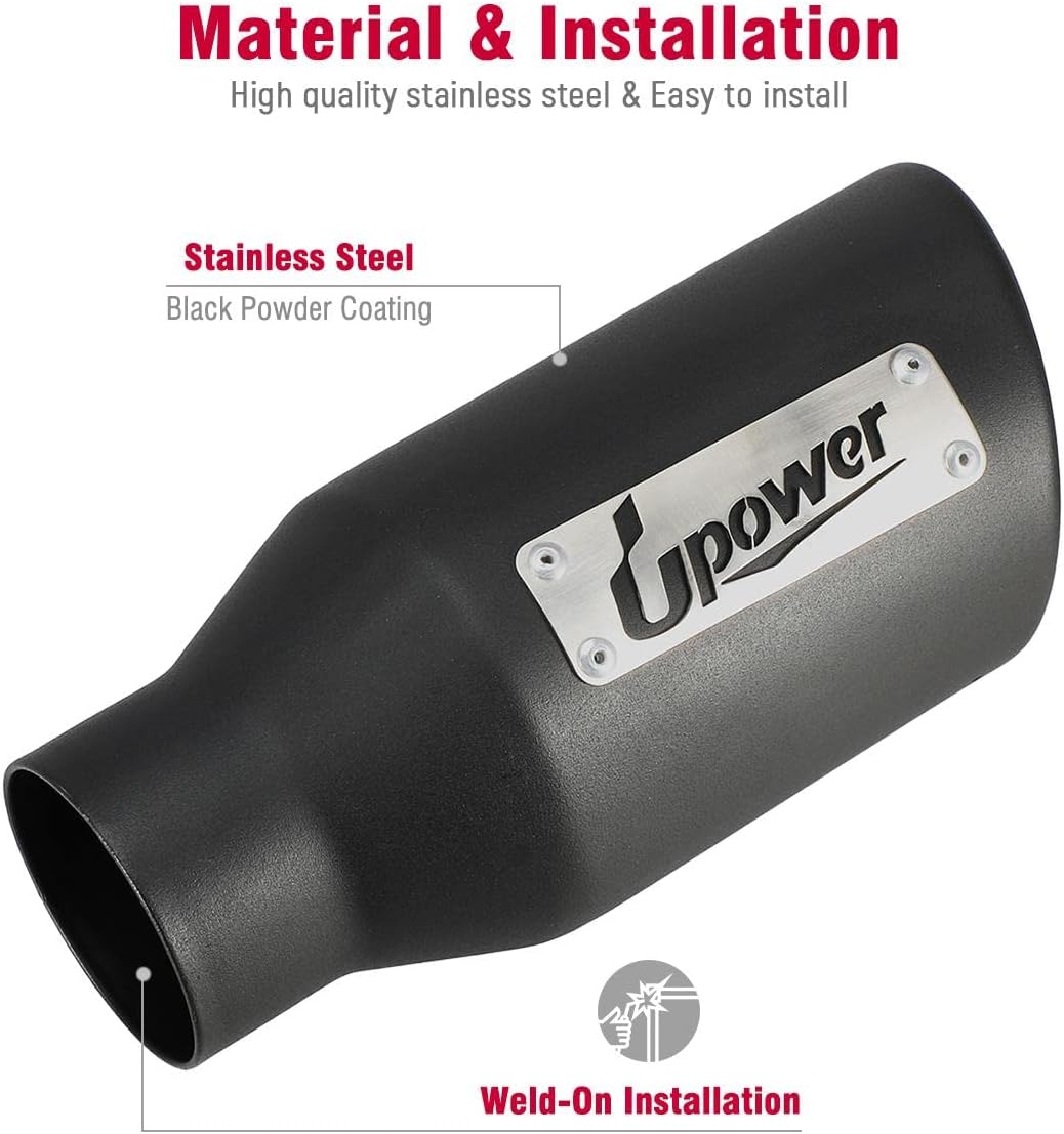 2.5 inch Inlet 4 inch Outlet Exhaust Tip 9" Long Black Weld On Stainless Steel Pack of 2 C766639