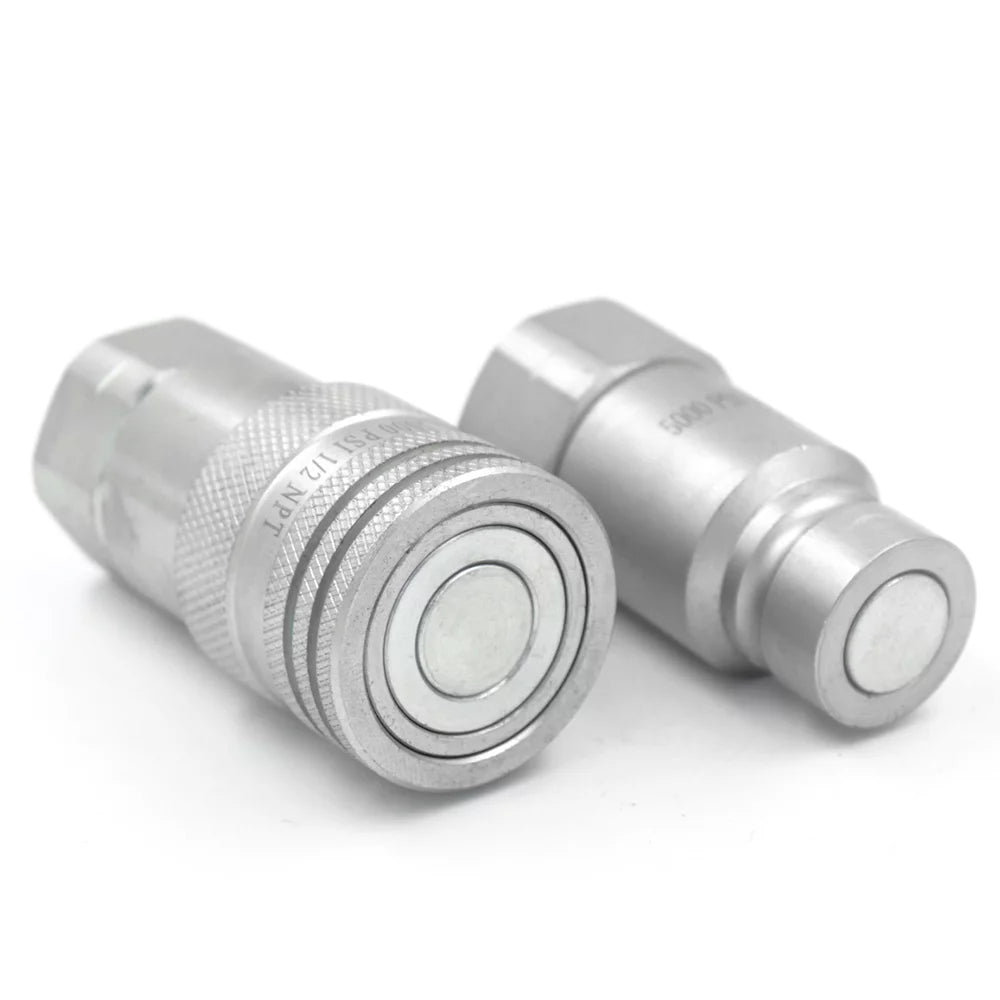 1/2" NPT Flat Face Hydraulic Quick Connect Couplers Set with Dust Caps D53632