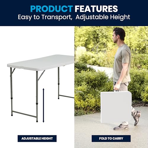 4' White Plastic Folding Table with Adjustable Legs U434103
