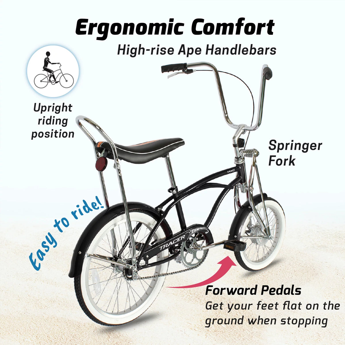 20 inch Matte Black Beach Cruiser Bike X592