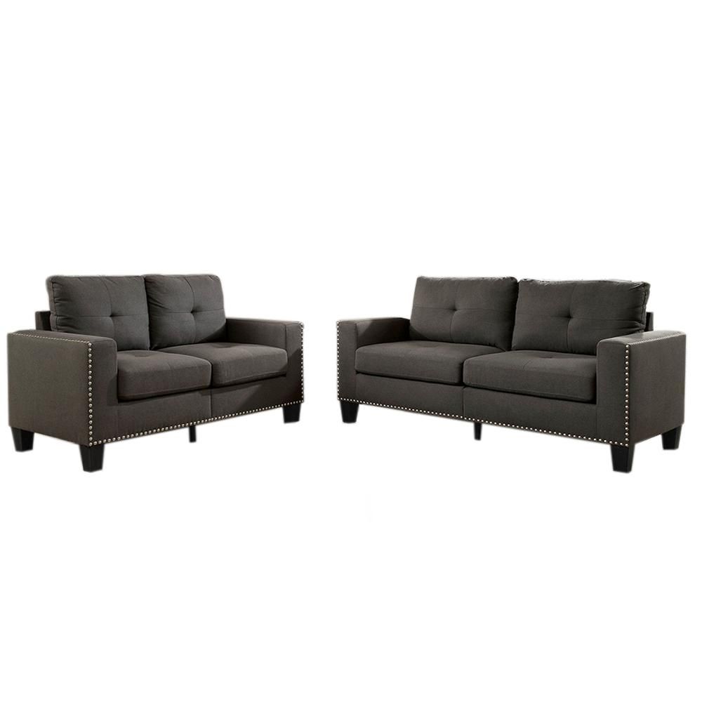 Gray Tufted Linen Like Fabric Sofa and Loveseat M1668