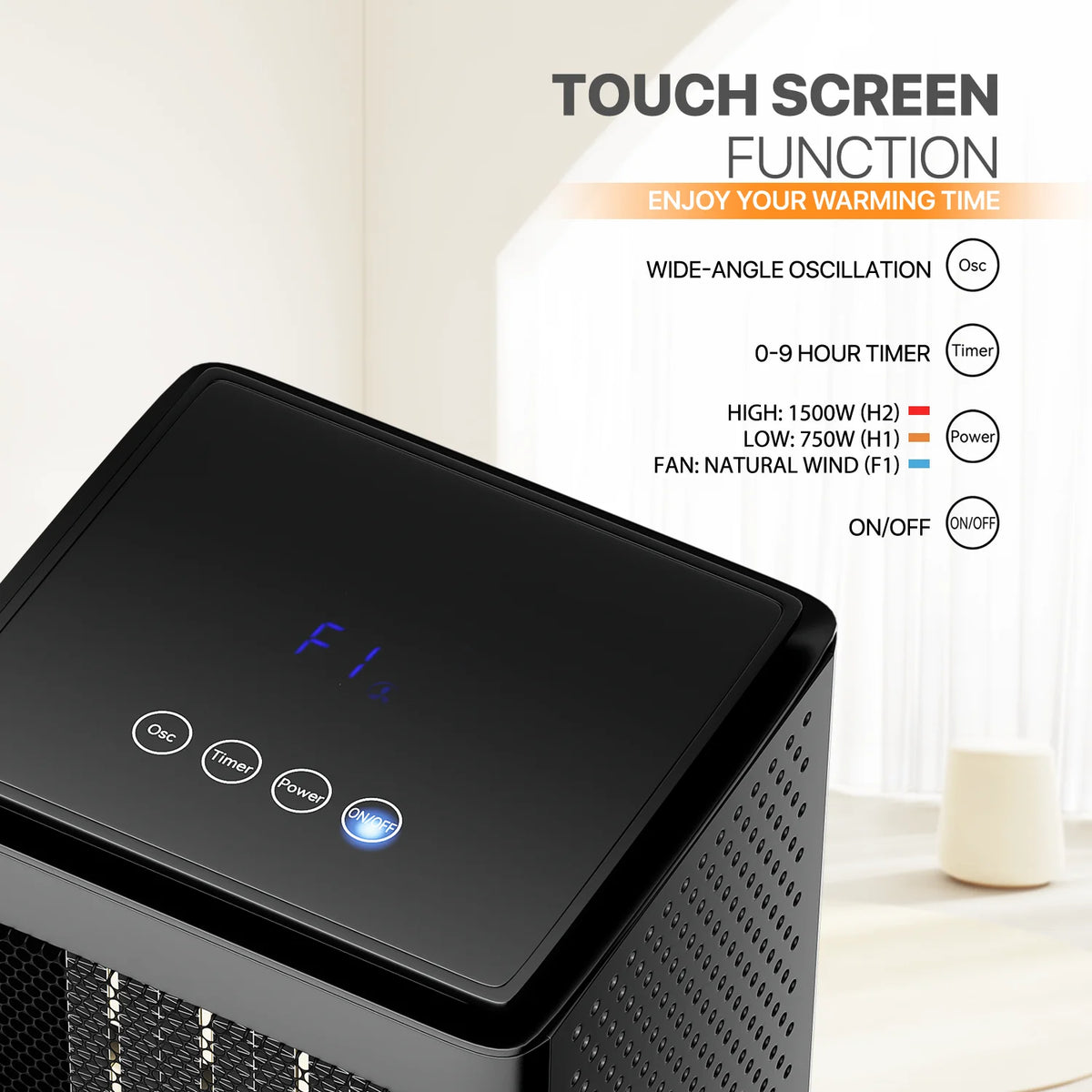 1500W PTC Electric Space Heater with Timer, Black U97186