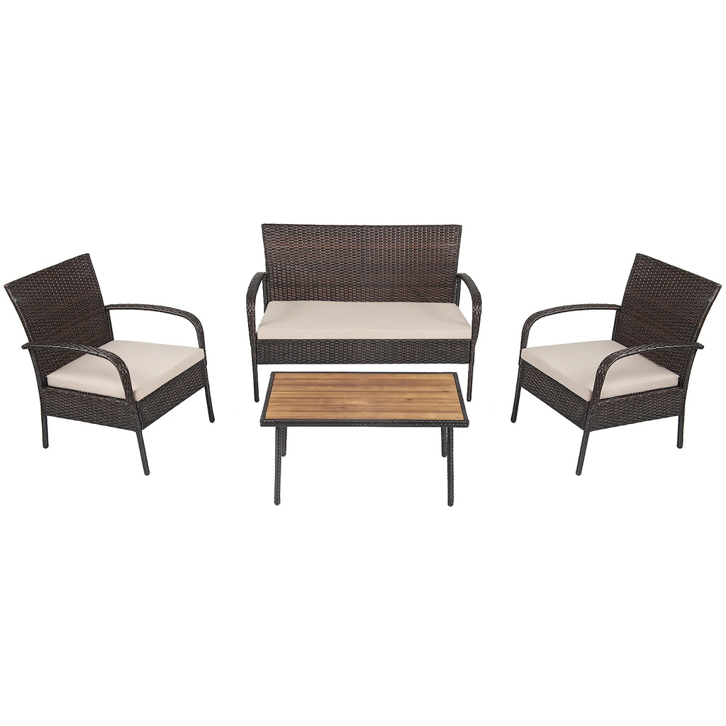 4 Pc Patio Rattan Furniture Set with Cushions K870519
