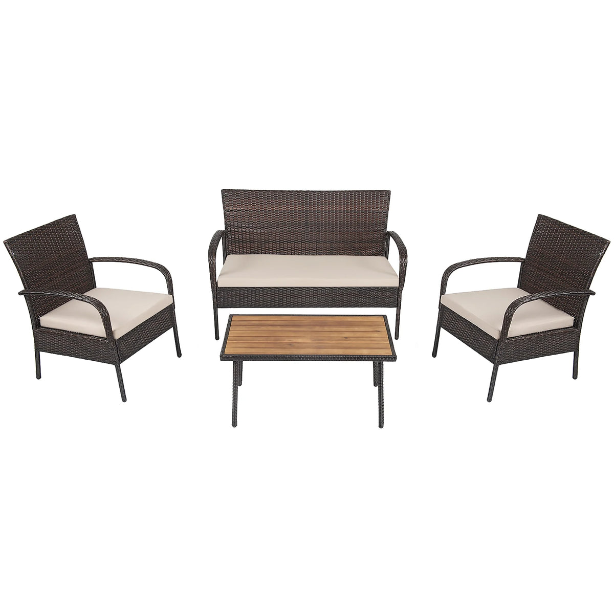 4 Pc Patio Rattan Furniture Set with Cushions K870519