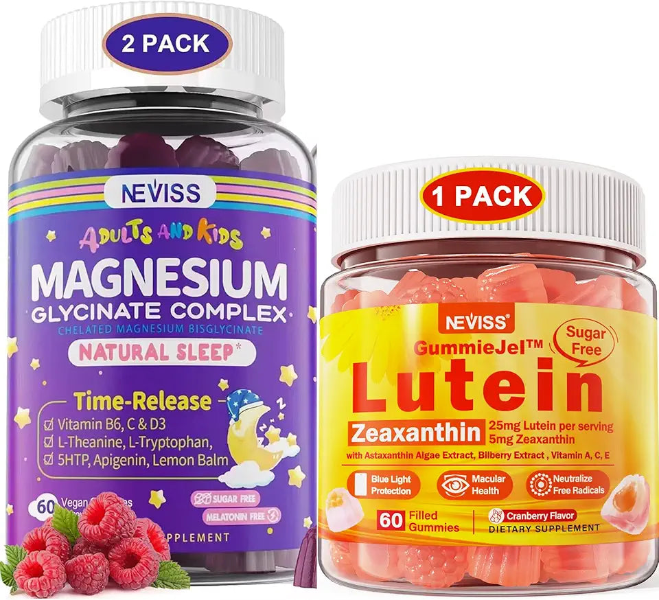 Sugar Free Lutein Gummies 60 Count + Magnesium Glycinate Gummies 120 Count J503202