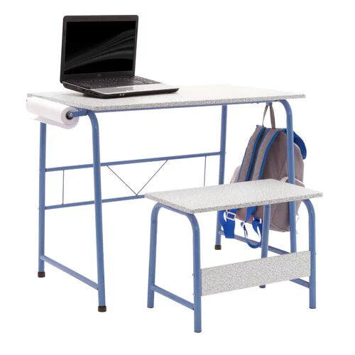 Blue Metal Art Desk and Bench W696