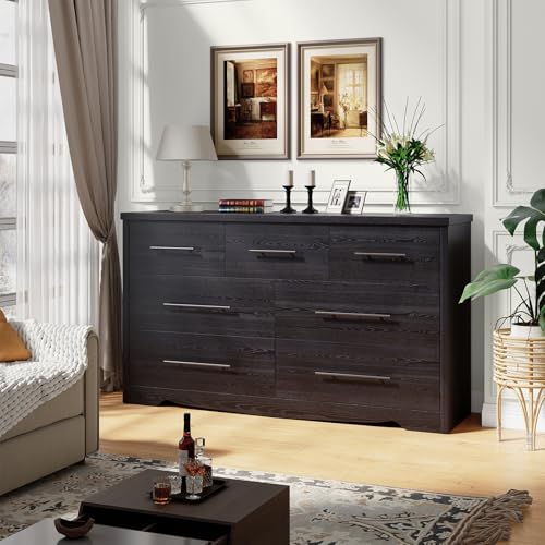 Black 7 Drawer Wood Dresser with Metal Handles I7655