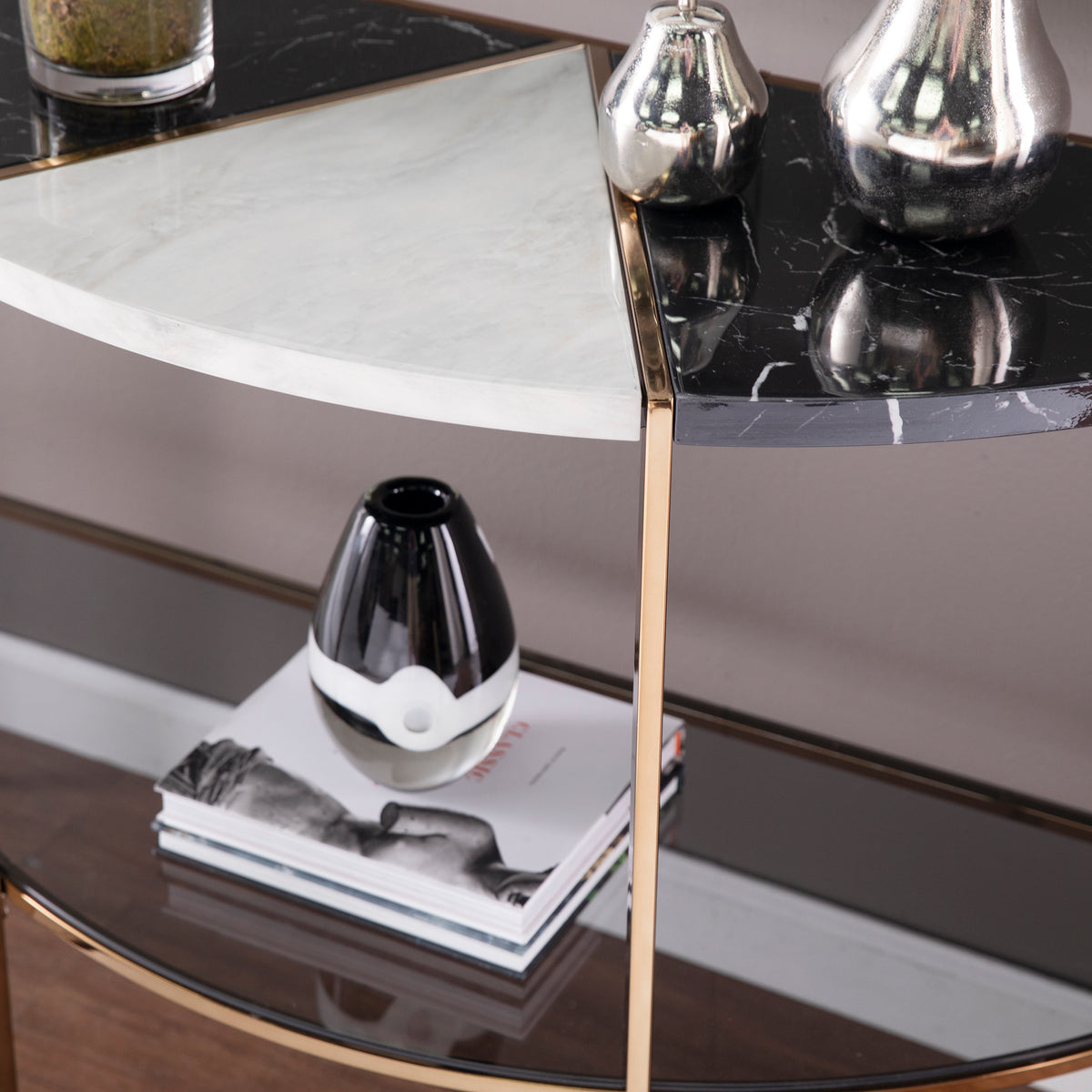Half Moon Faux Marble Console Table K41532
